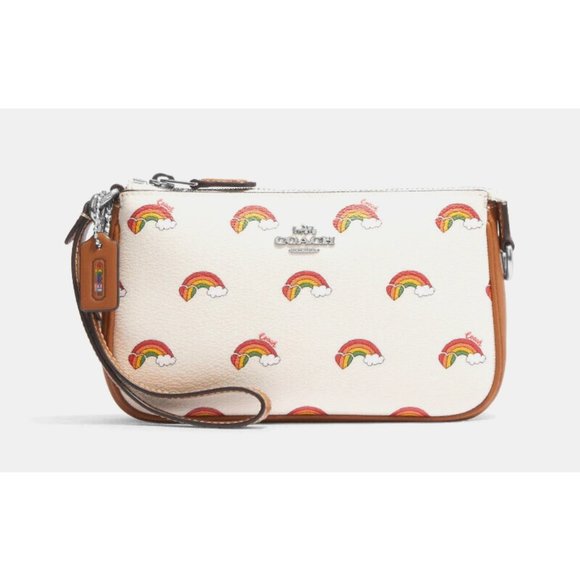 New Coach CJ657 Nolita 19 With Rainbow Print Wristlet Clutch Chalk Multi - Picture 1 of 6
